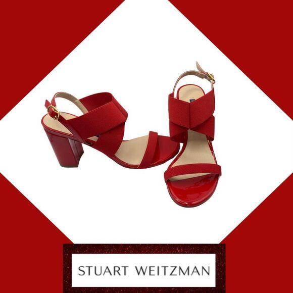 Stuart Weitzman Alana Block 75 Follow Me Red Patent Leather Sandal, Sz. 5.5 - Picture 4 of 8